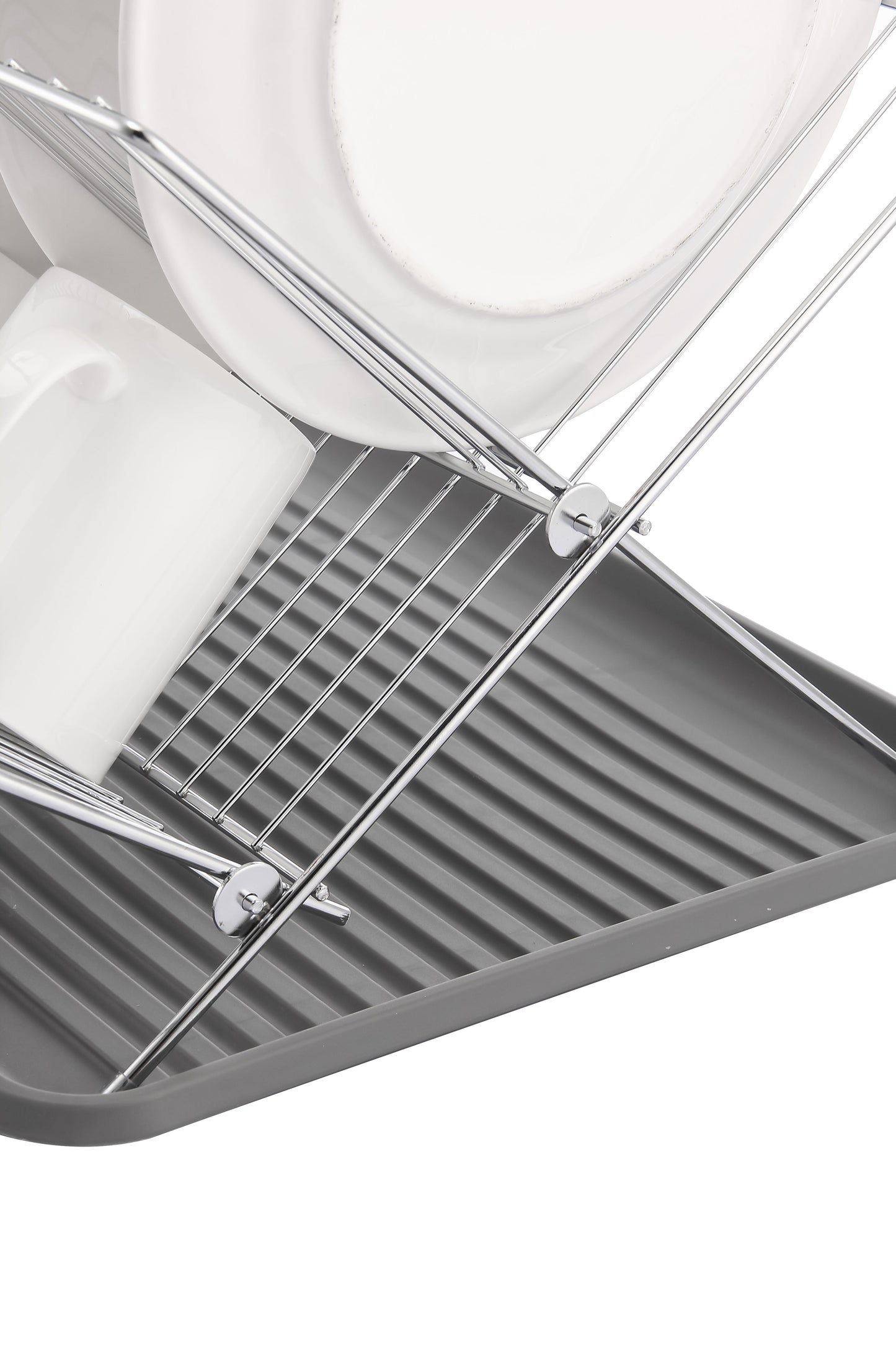 Escorredor de pratos de aço inoxidável em formato de X de 17 polegadas com 2 níveis para balcão de cozinha