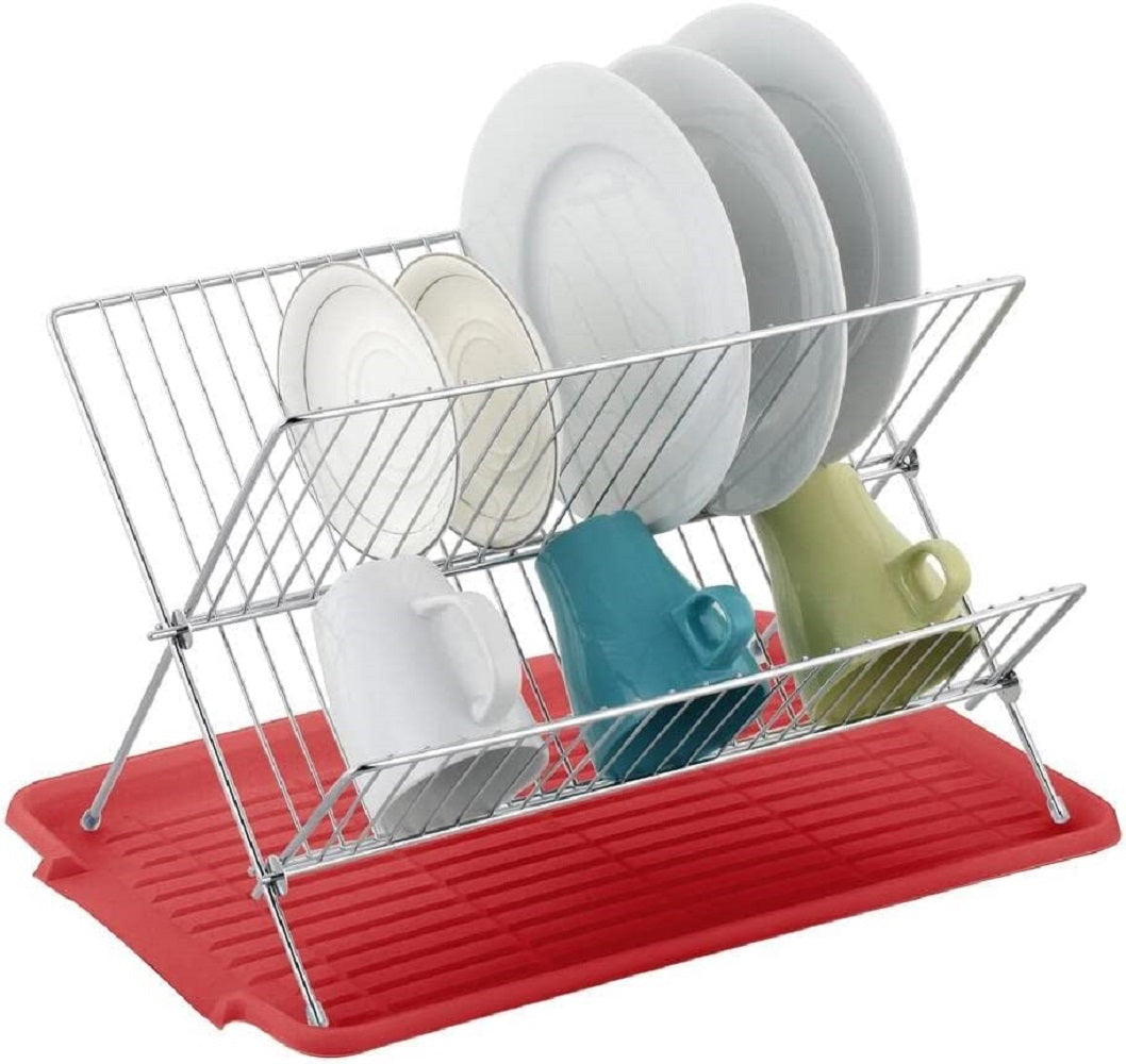 Escorredor de pratos de aço inoxidável em formato de X de 17 polegadas com 2 níveis para balcão de cozinha