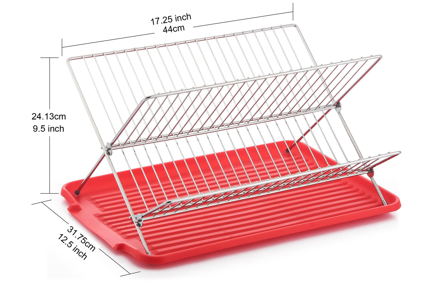 Escorredor de pratos de aço inoxidável em formato de X de 17 polegadas com 2 níveis para balcão de cozinha