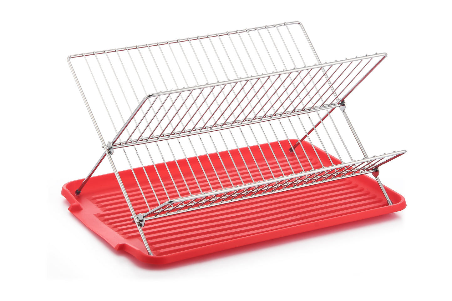 Escorredor de pratos de aço inoxidável em formato de X de 17 polegadas com 2 níveis para balcão de cozinha