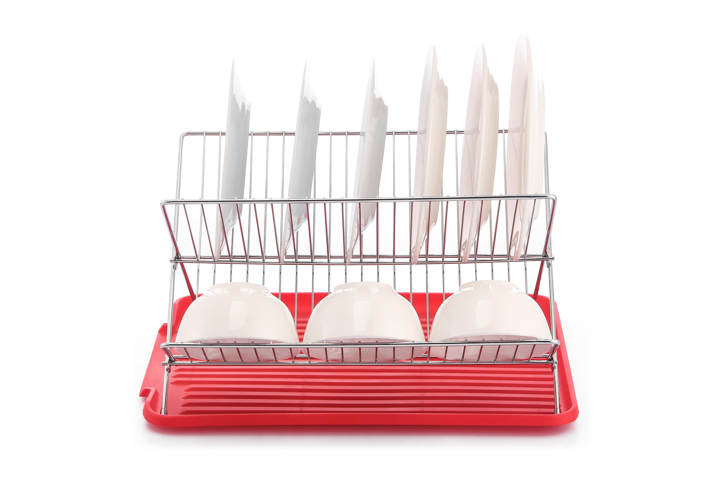 Escorredor de pratos de aço inoxidável em formato de X de 17 polegadas com 2 níveis para balcão de cozinha