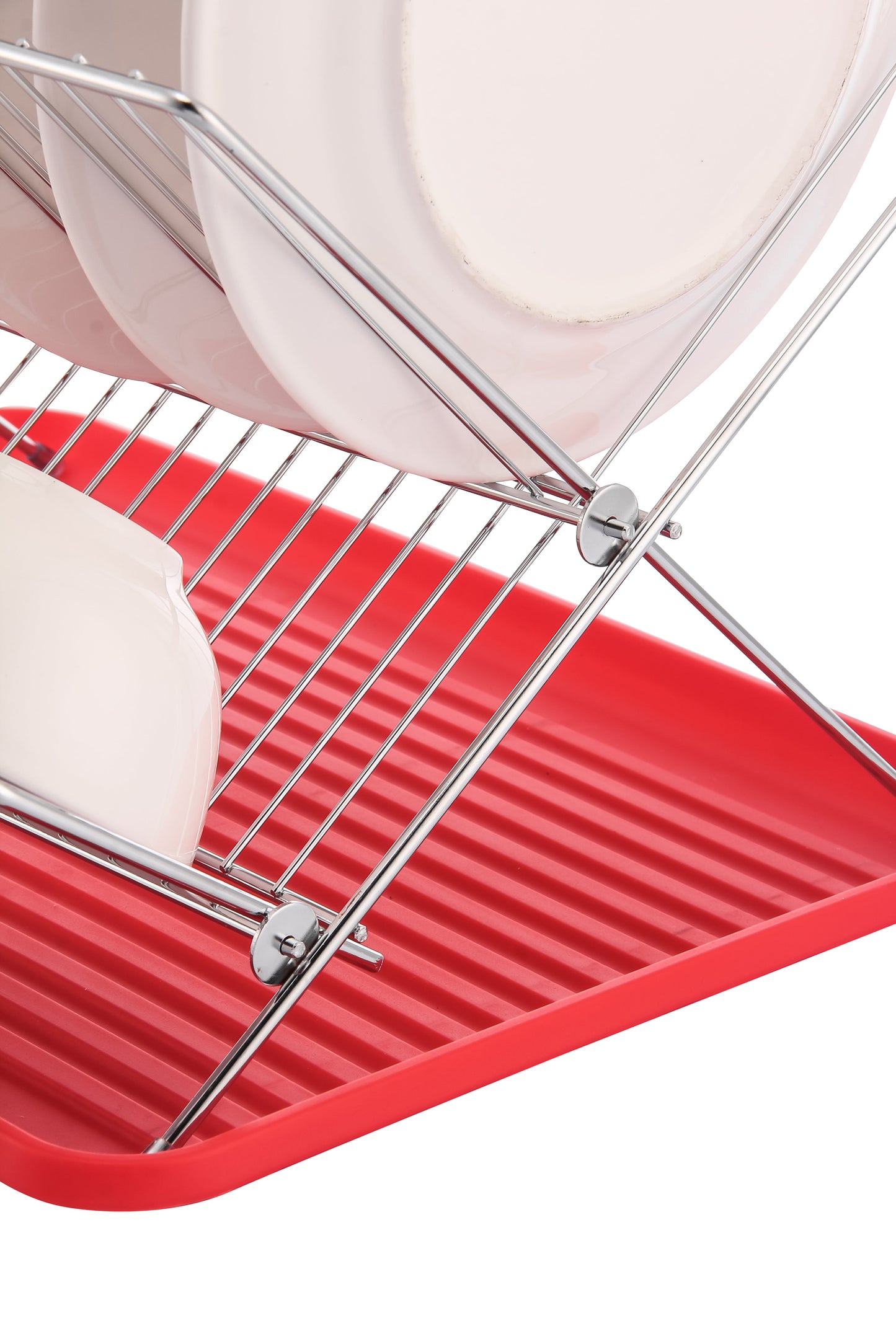 Escorredor de pratos de aço inoxidável em formato de X de 17 polegadas com 2 níveis para balcão de cozinha