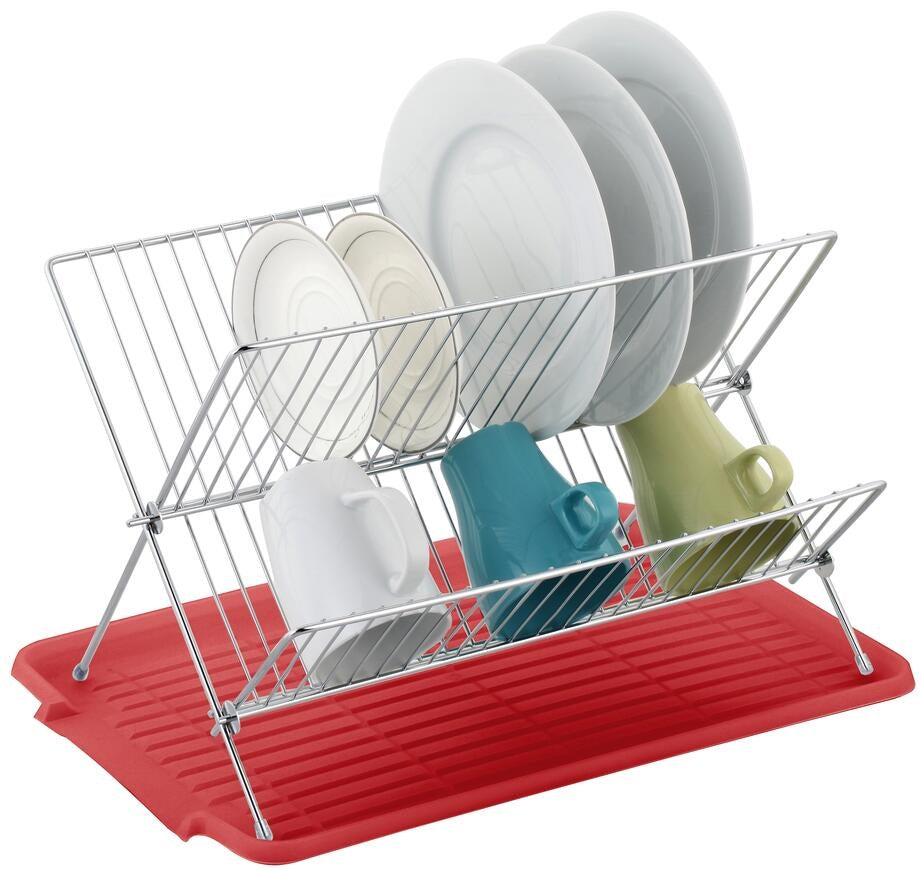 Escorredor de pratos de aço inoxidável em formato de X de 17 polegadas com 2 níveis para balcão de cozinha