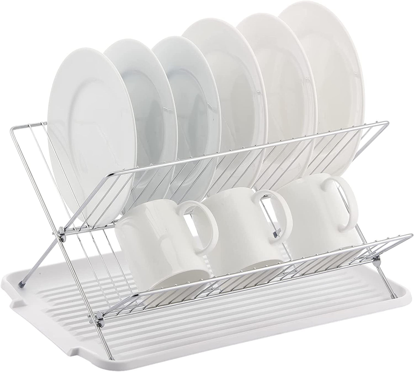 Escorredor de pratos de aço inoxidável em formato de X de 17 polegadas com 2 níveis para balcão de cozinha