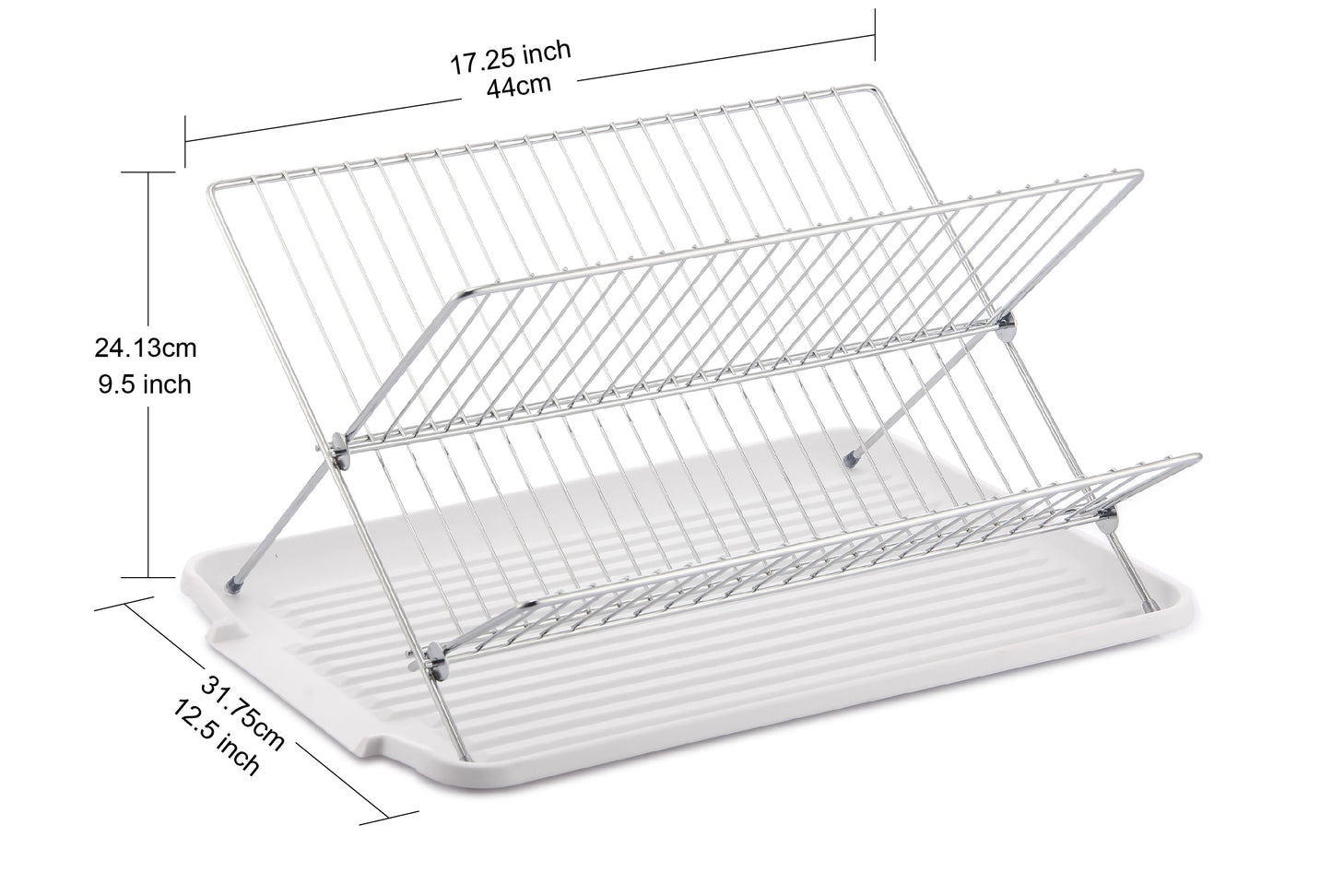 Escorredor de pratos de aço inoxidável em formato de X de 17 polegadas com 2 níveis para balcão de cozinha