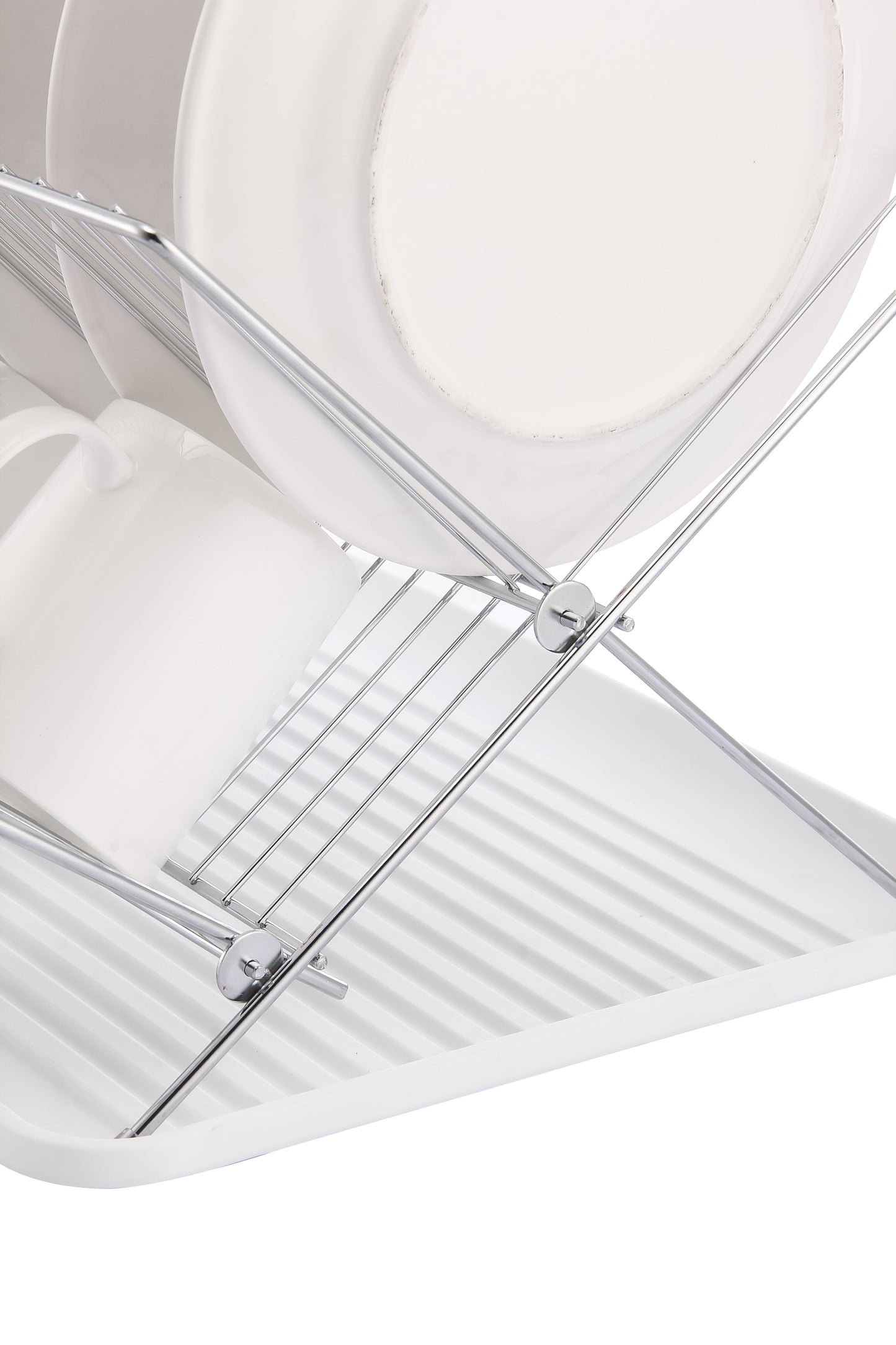 Escorredor de pratos de aço inoxidável em formato de X de 17 polegadas com 2 níveis para balcão de cozinha