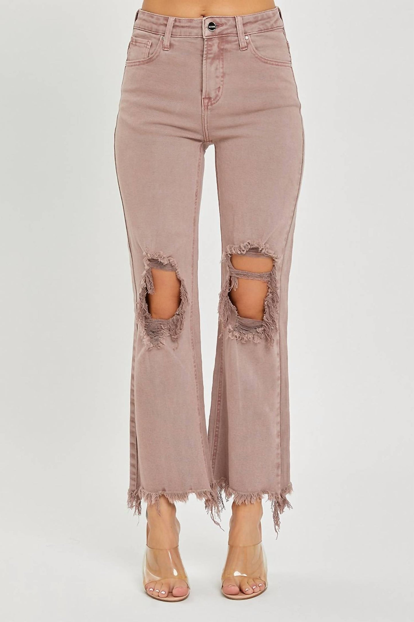 Risen - High Rise Knee Distressed Straight Jean