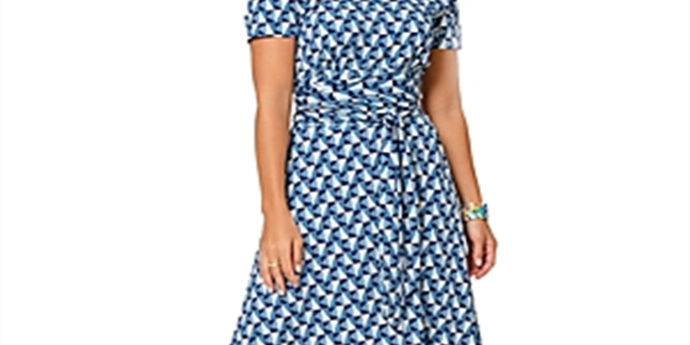 Vestido Brittany Leota Feminino em Sunrise Geo Sea of ​​Belize Marshmallow Azul Tamanho P