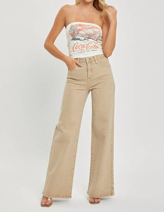 Risen - Jeans largo com controle de barriga de cintura alta