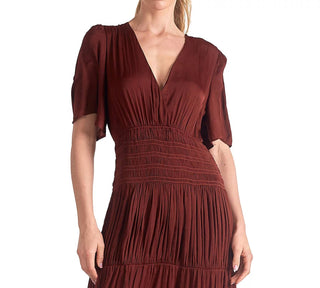 Elan - Vestido de manga curta com decote em V e cintura franzida