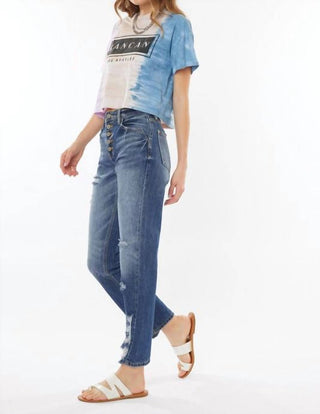 Kancan - Calça Jeans Crop Reta Relaxada de Cintura Alta