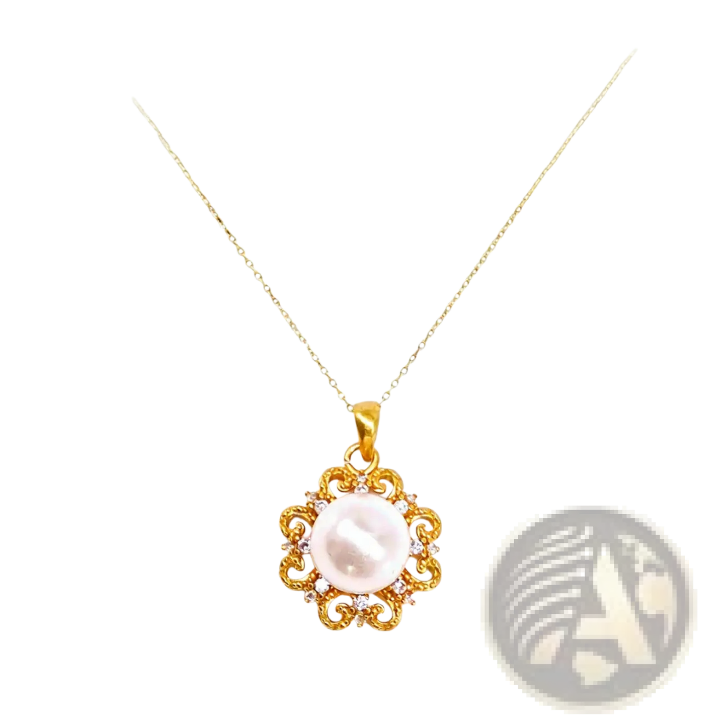 24k Gold Sun and Pearl Floral Pendant Necklace