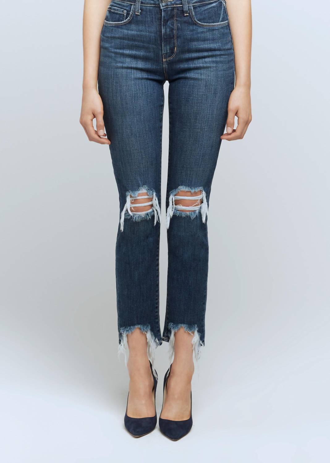 L'Agence - Calça jeans skinny Highline Destructed de cintura alta