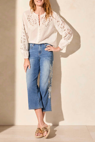 Tribal - Calça Jeans Crop Audrey Girlfriend com Bordado
