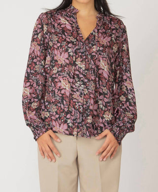 Black Tape - Fall Floral Ruffle Detail Tie Front Blouse