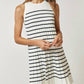 Lalavon - Striped Pleated Sleeveless Sweater Mini Dress