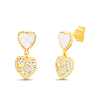 Atlanta Jewelers Supply - Women's Mop Heart Dangling Cubic Zirconia Heart Post Earrings