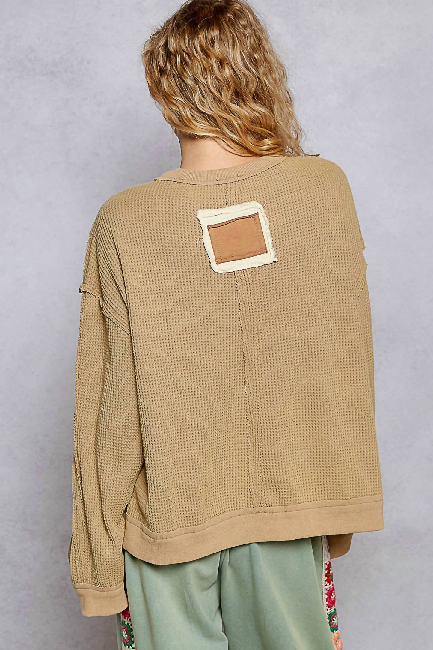 Pol - Waffle Knit Embroidered Patch Work Pullover