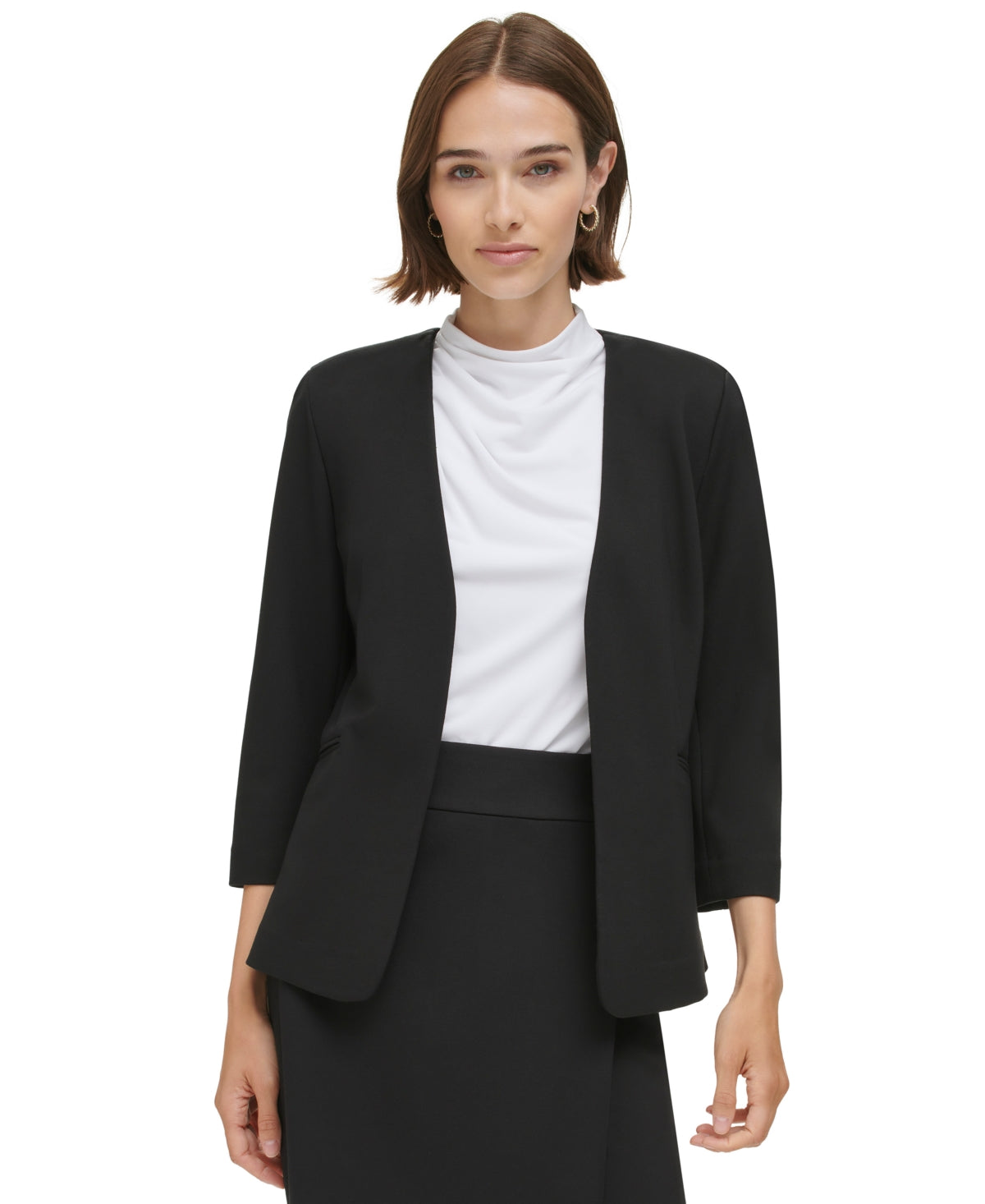 Calvin Klein Womens 3 4 Sleeve Open Front Blazer