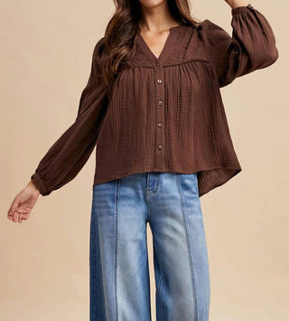 Anniewear - Embroidered Babydoll Blouse