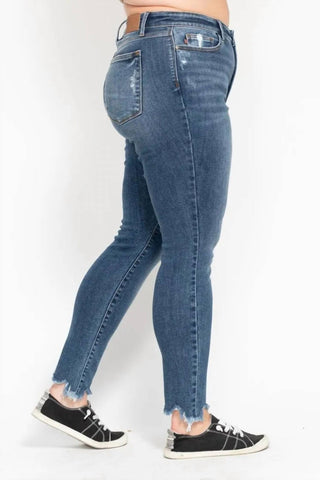 Judy Blue - Calça jeans skinny plus size cintura alta com bainha Shark Bite