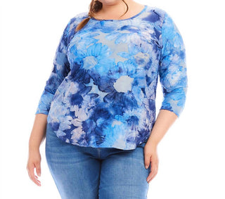 Karen Kane - Three-quarter Sleeve Burnout Shirttail Top - Plus