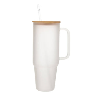 Creative Gifts International - Glass 40 oz. Tumbler with Bamboo Lid, Handle & Straw