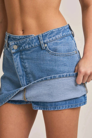 Le Lis - Saia-calça jeans feminina The Jetty cintura média