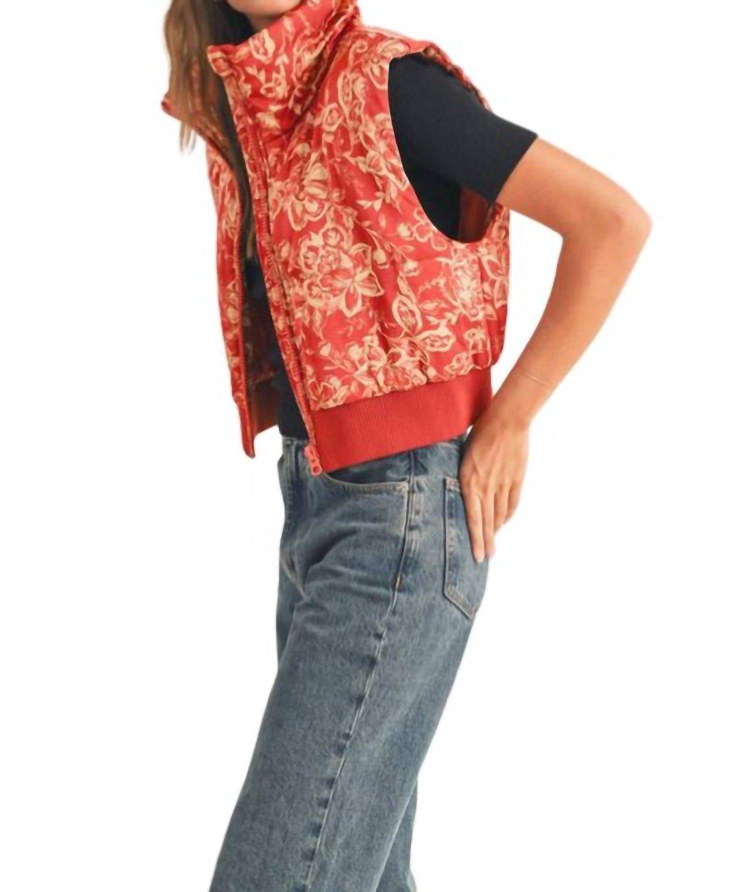 &Merci - Floral Cropped Puffer Vest