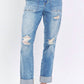 Judy Blue - High Rise Patch Pocket Distressed Boyfriend Jeans