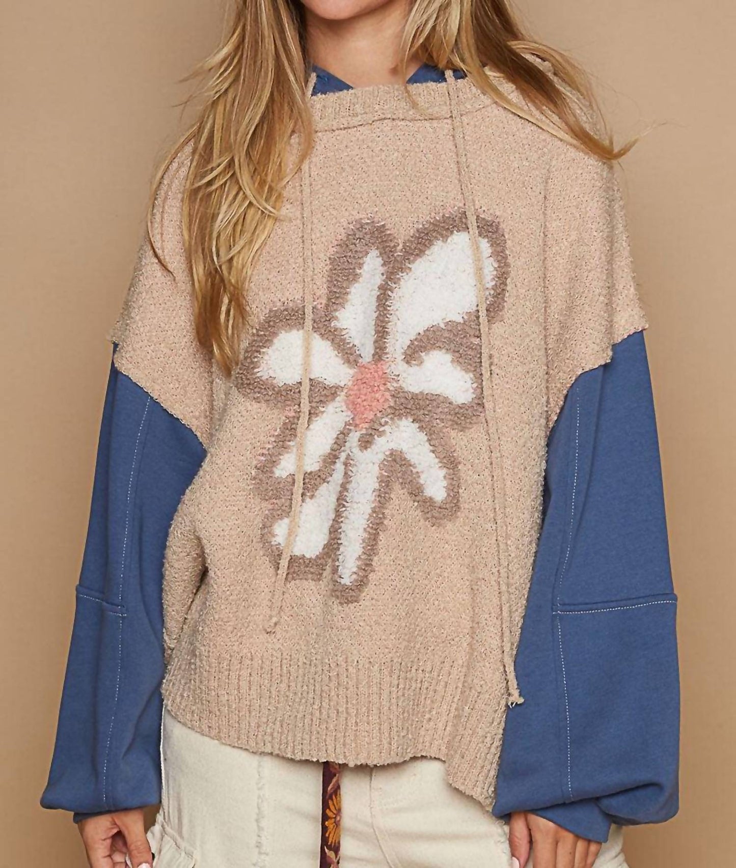 Pol - FLOWER PATTERN HOODED TOP