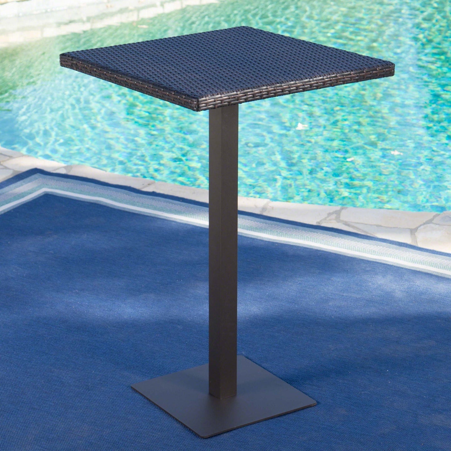 Outdoor Square Rattan Bar Table with Iron Frame - Multi Brown