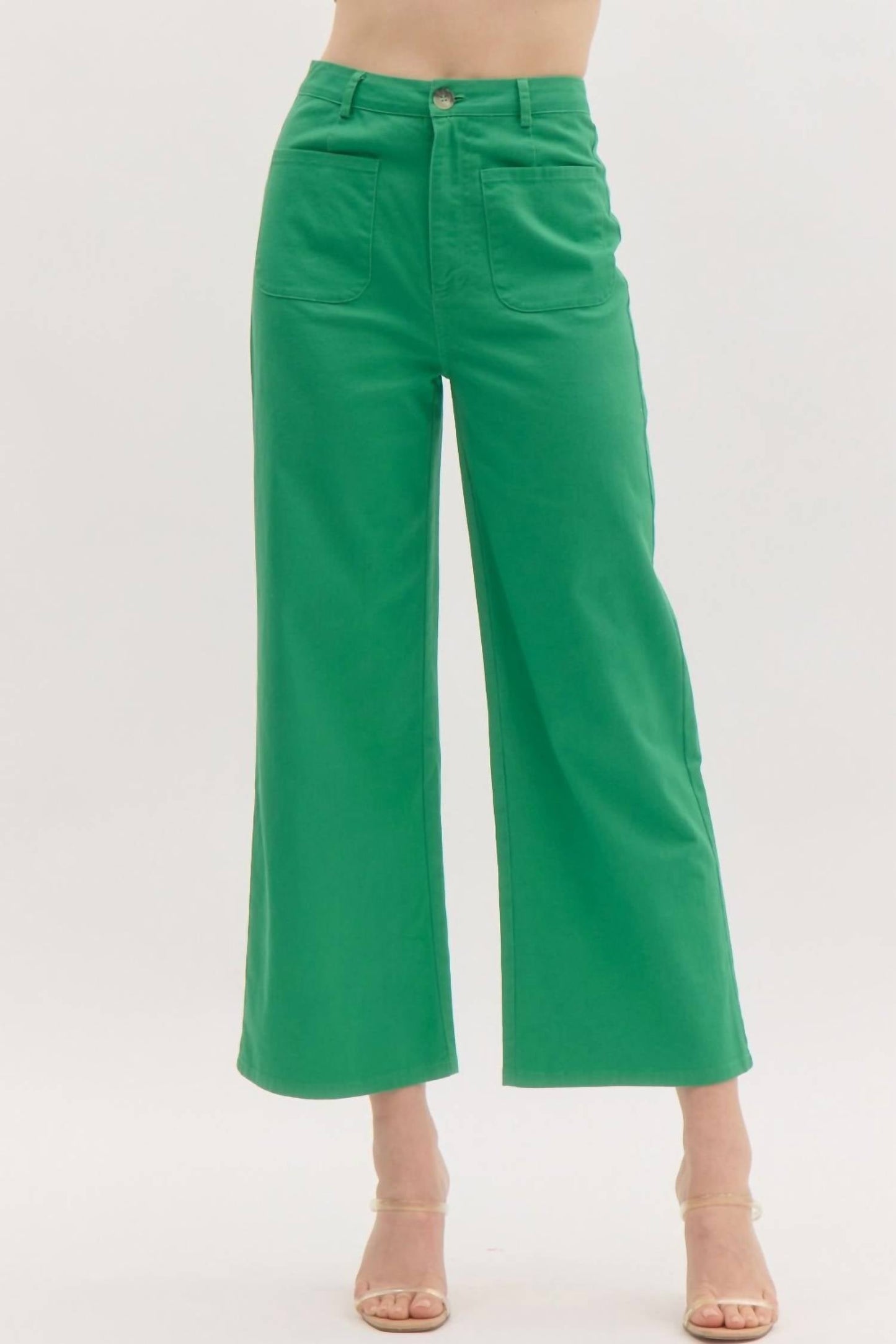 Entro - High Waisted Wide Leg Ankle Length Pants