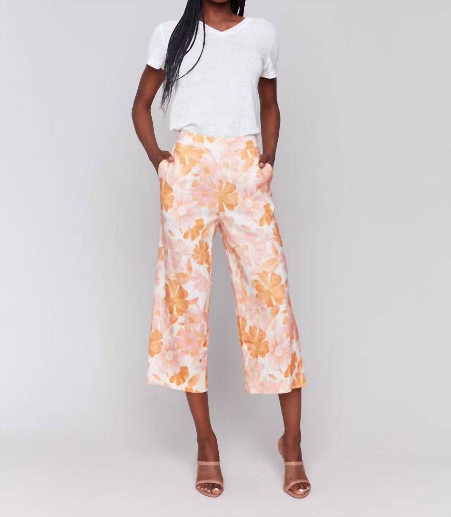 Charlie B - Printed Linen Blend Cropped Pull-on Pants
