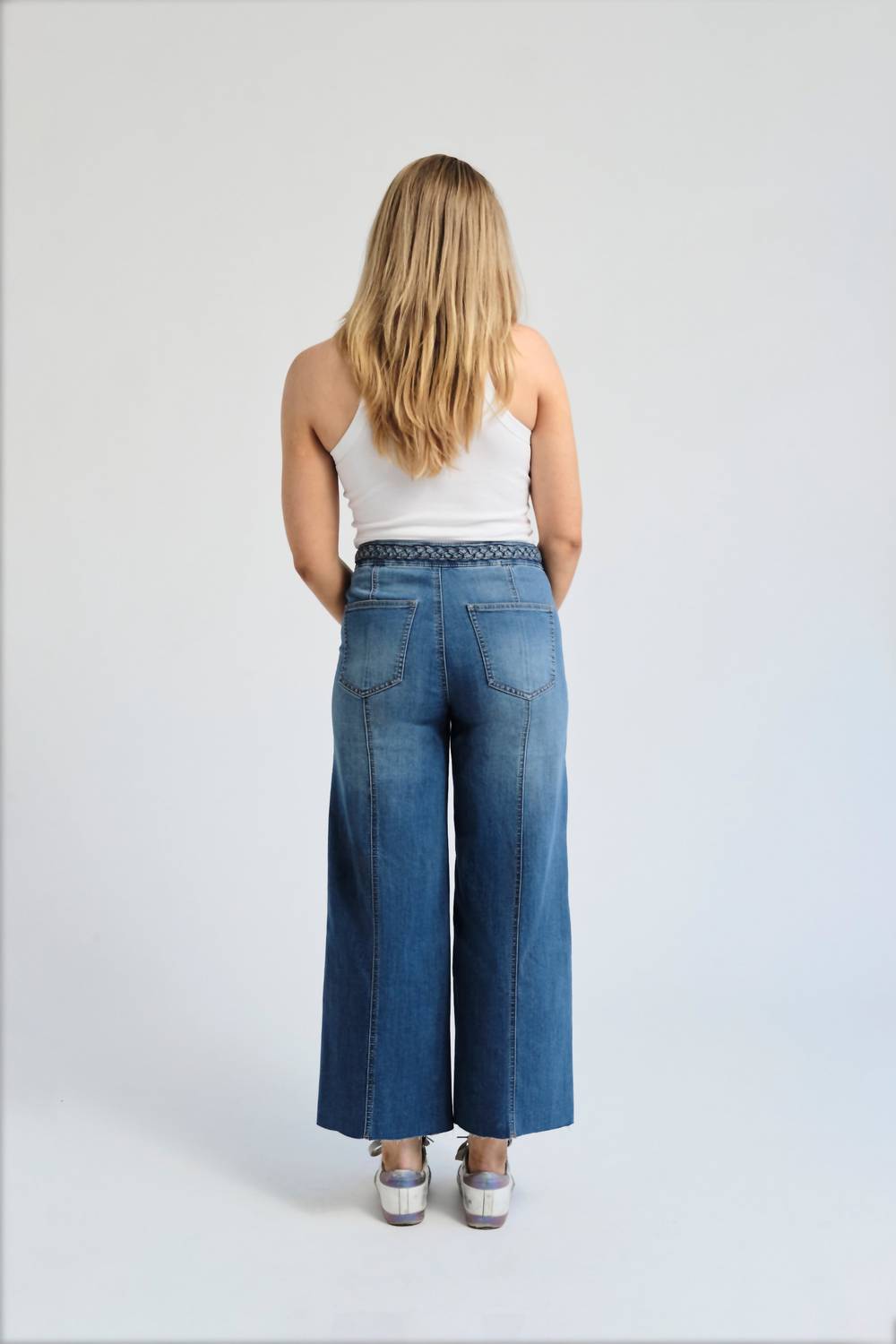 1822 Denim - High Rise Wide Leg Braided Waistband Denim Jeans