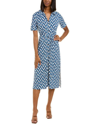 Vestido-camisa Leota feminino Jade em Sunrise Geo Sea of ​​Belize Marshmallow médio Lord &amp; Taylor Blue tamanho M