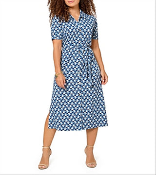 Vestido-camisa Leota feminino Jade em Sunrise Geo Sea of ​​Belize Marshmallow médio Lord &amp; Taylor Blue tamanho M