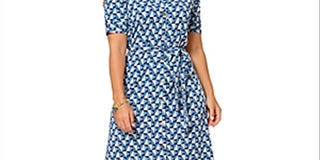 Vestido-camisa Leota feminino Jade em Sunrise Geo Sea of ​​Belize Marshmallow médio Lord &amp; Taylor Blue tamanho M