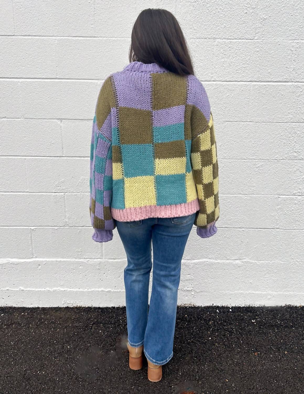 Bibi - Angel Girl Color Block Checkered Sweater