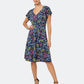 Vestido feminino Leota com mangas curtas e babados, azul, tamanho grande