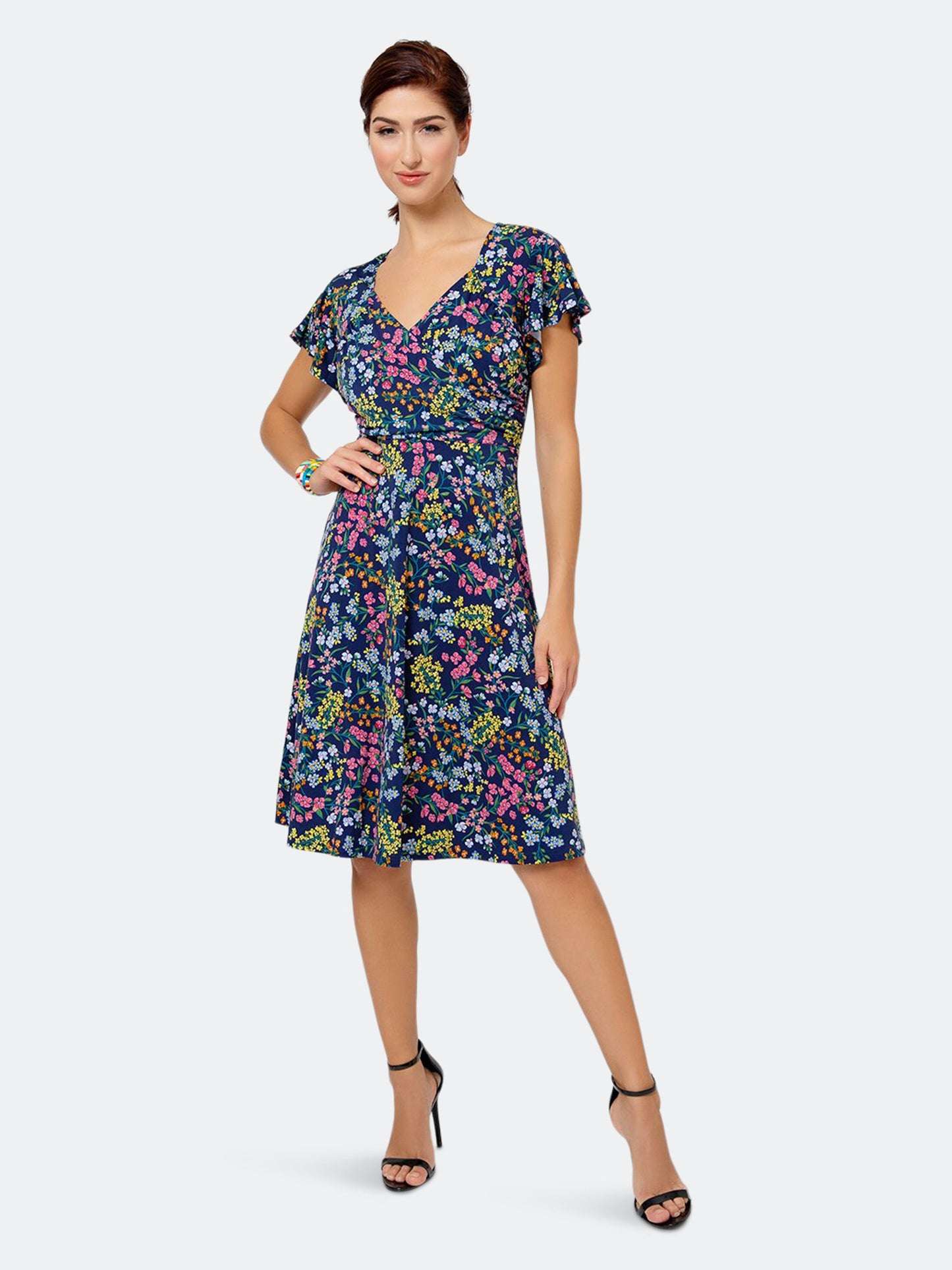 Vestido feminino Leota com mangas curtas e babados, azul, tamanho grande