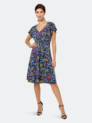 Vestido feminino Leota com mangas curtas e babados, azul, tamanho grande