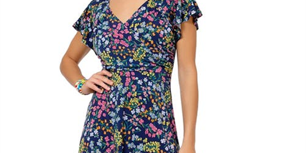 Vestido feminino Leota com mangas curtas e babados, azul, tamanho pequeno