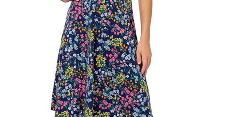 Vestido feminino Leota com mangas curtas e babados, azul, tamanho pequeno