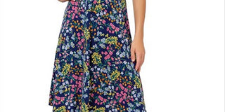 Vestido feminino Leota com mangas curtas e babados, azul, tamanho pequeno