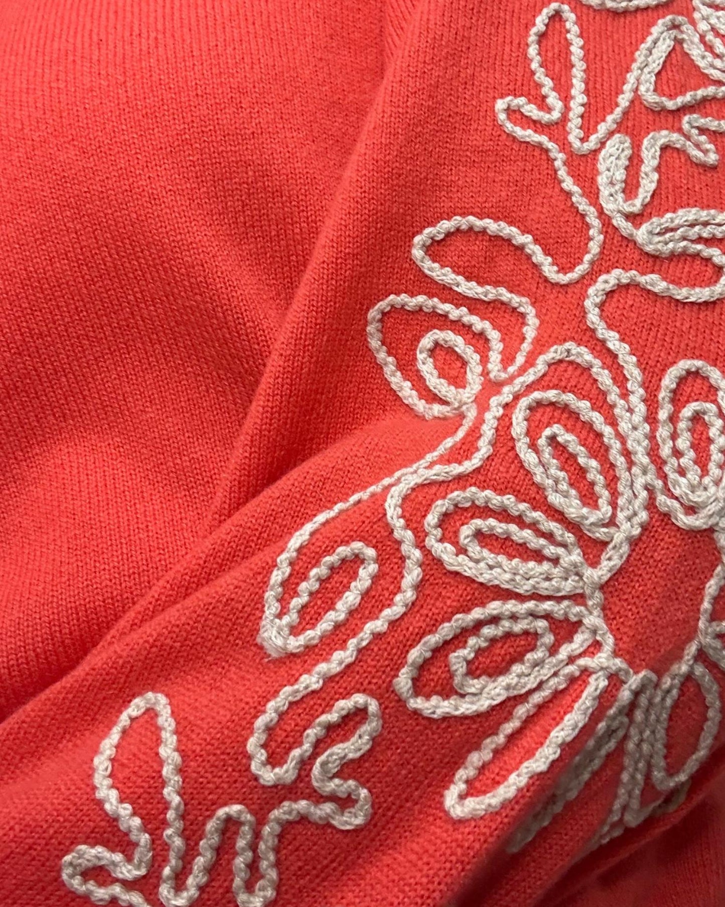 Autumn Cashmere - Puff Sleeve V Sweater With Contrast Embroidery