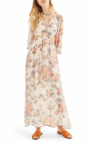 Topshop - Vestido longo de chiffon transparente texturizado com estampa floral
