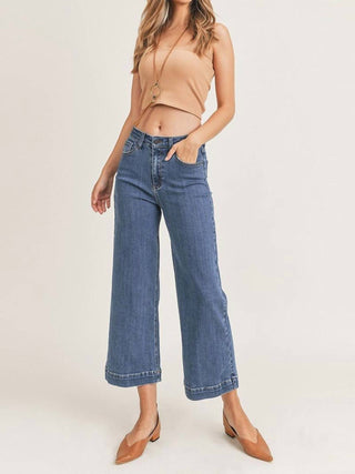 Risen - Calça Jeans de Cintura Alta e Perna Larga