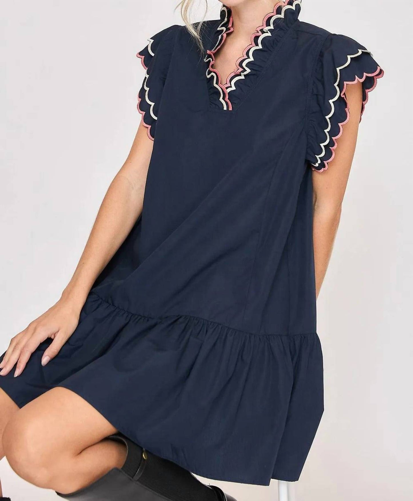 Trendsi - Umgee Full Size Ruffled Scalloped Sleeved Dress Plus Size