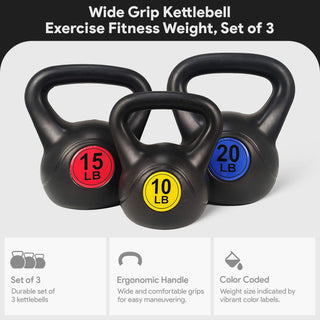 Pesos de exercício BalanceFrom Kettlebell Fitness, conjunto de 3, 10, 15 e 20 libras